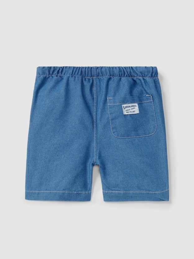 Thin denim three-pocket pull-up shorts