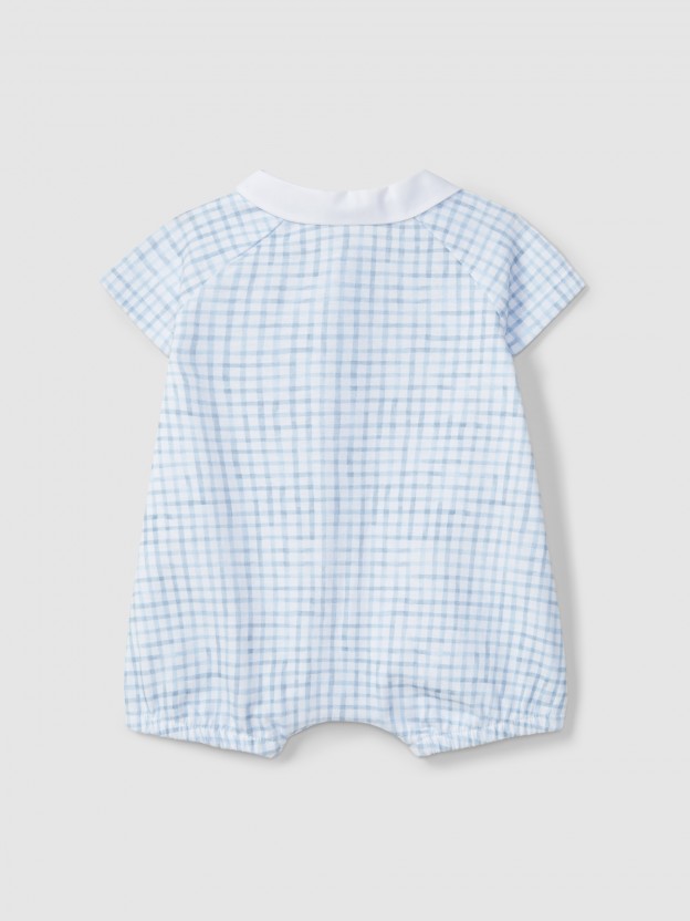 Checkered jersey short-leg romper