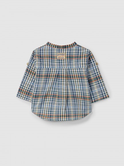 Mandarin collar checked shirt Mandarin collar checked shirt