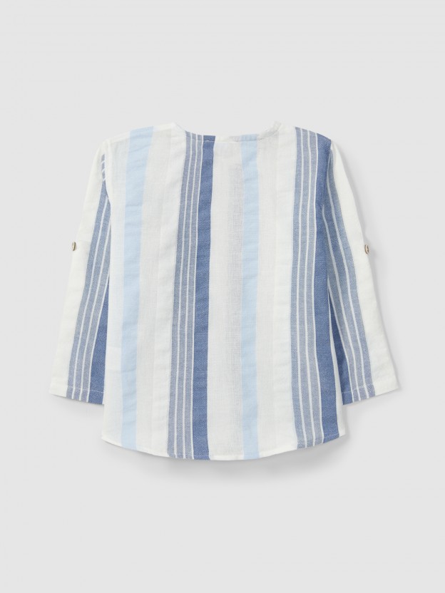 Camisa gola mao tecido texturado de riscas