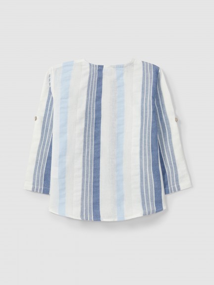 Camiseta cuello mao tejido texturizado a rayas Camiseta cuello mao tejido texturizado a rayas