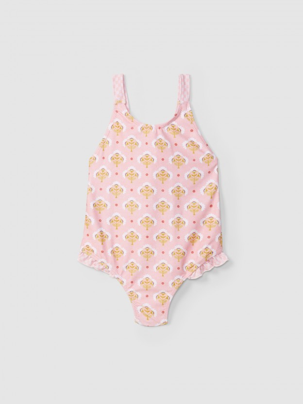 Swimsuit flowers and vichy check