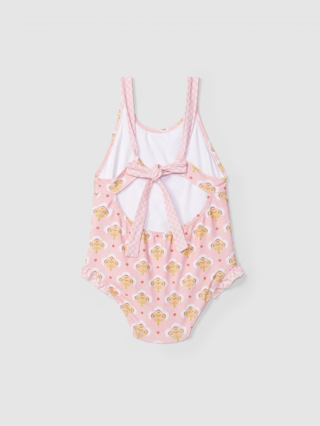 Swimsuit flowers and vichy check
