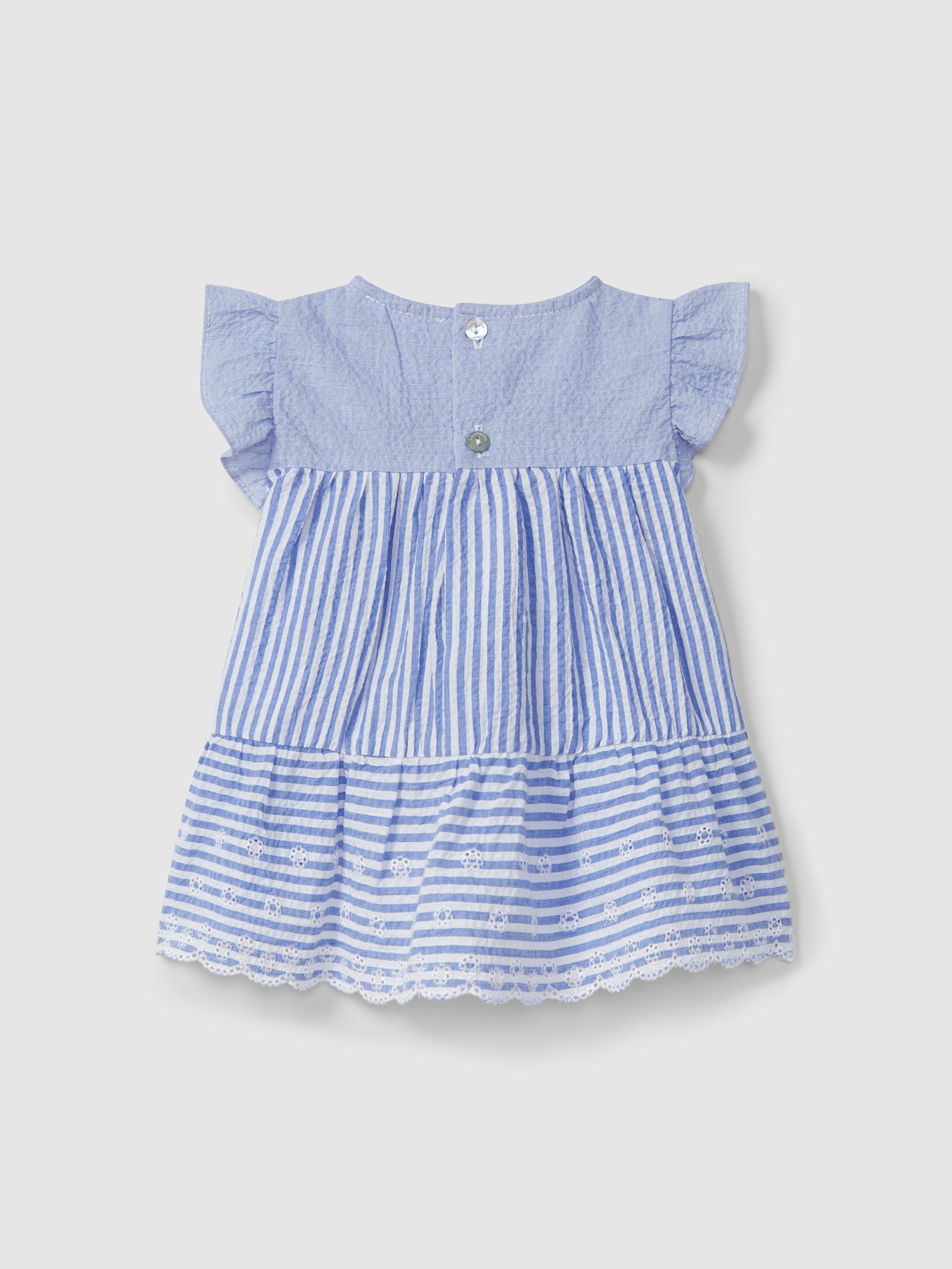 Striped and embroidered seersucker dress