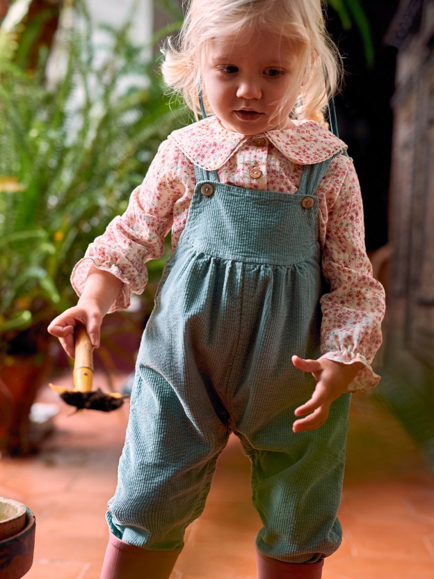 Corduroy dungarees with ruffled detail Corduroy dungarees with ruffled detail