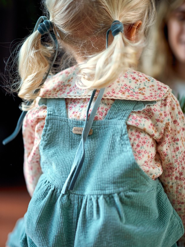 Corduroy dungarees with ruffled detail Corduroy dungarees with ruffled detail