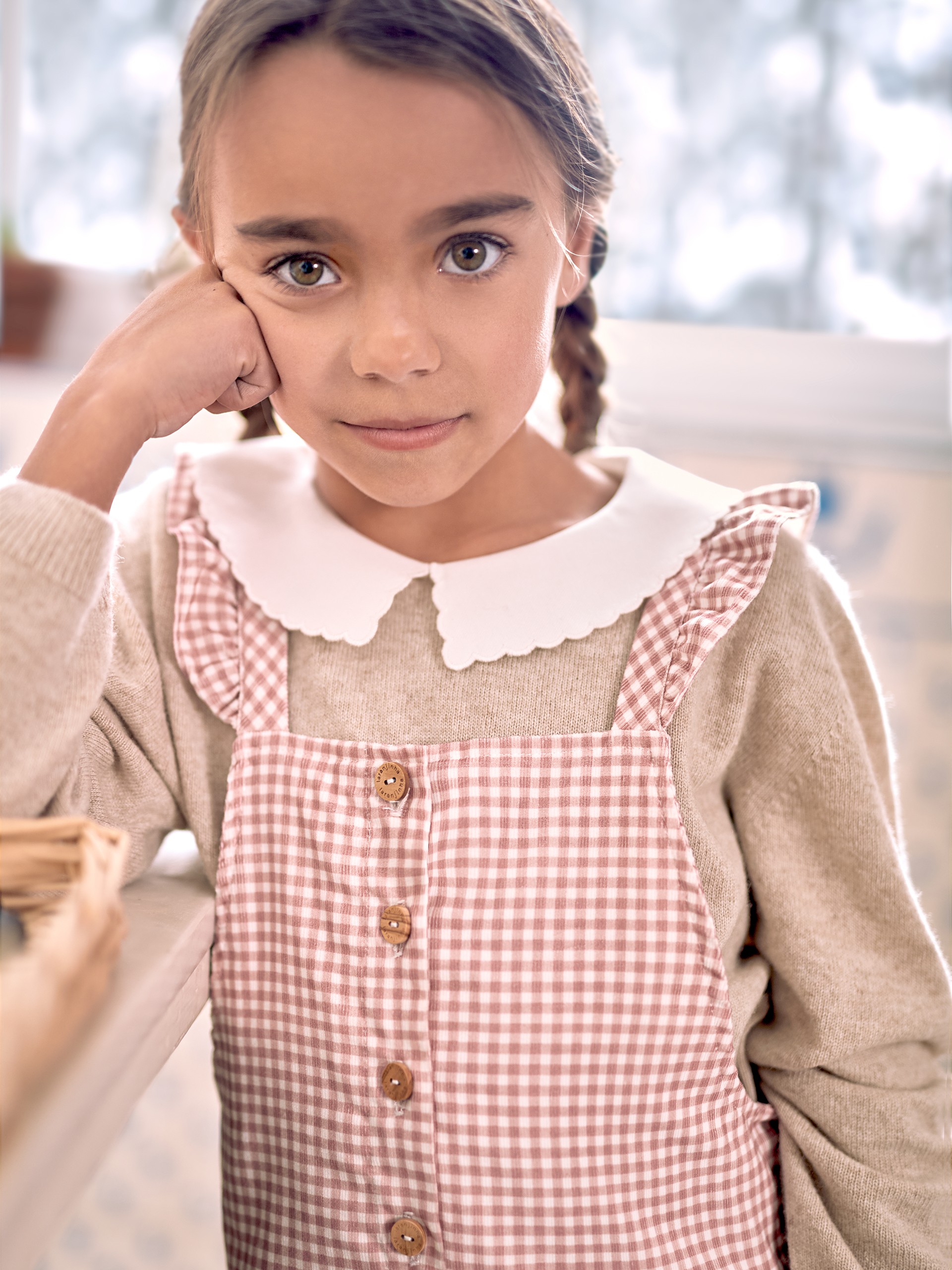 Dungarees vichy check and ruffled detail