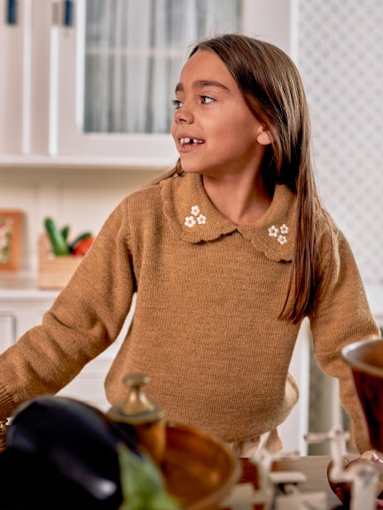 Knitted jumper embroidered flower collar Knitted jumper embroidered flower collar