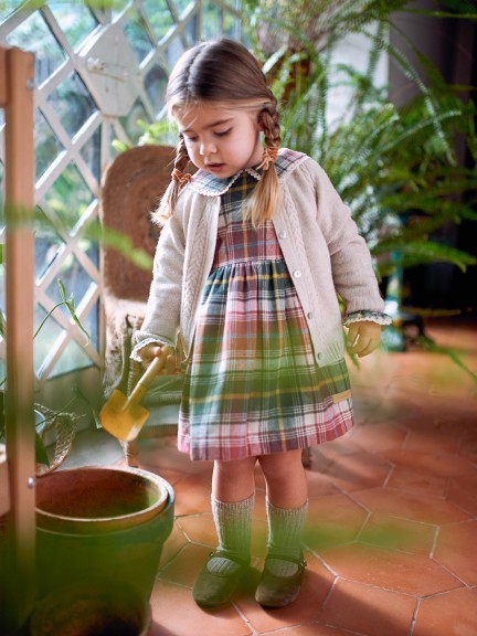 Check flannel dress with lace details