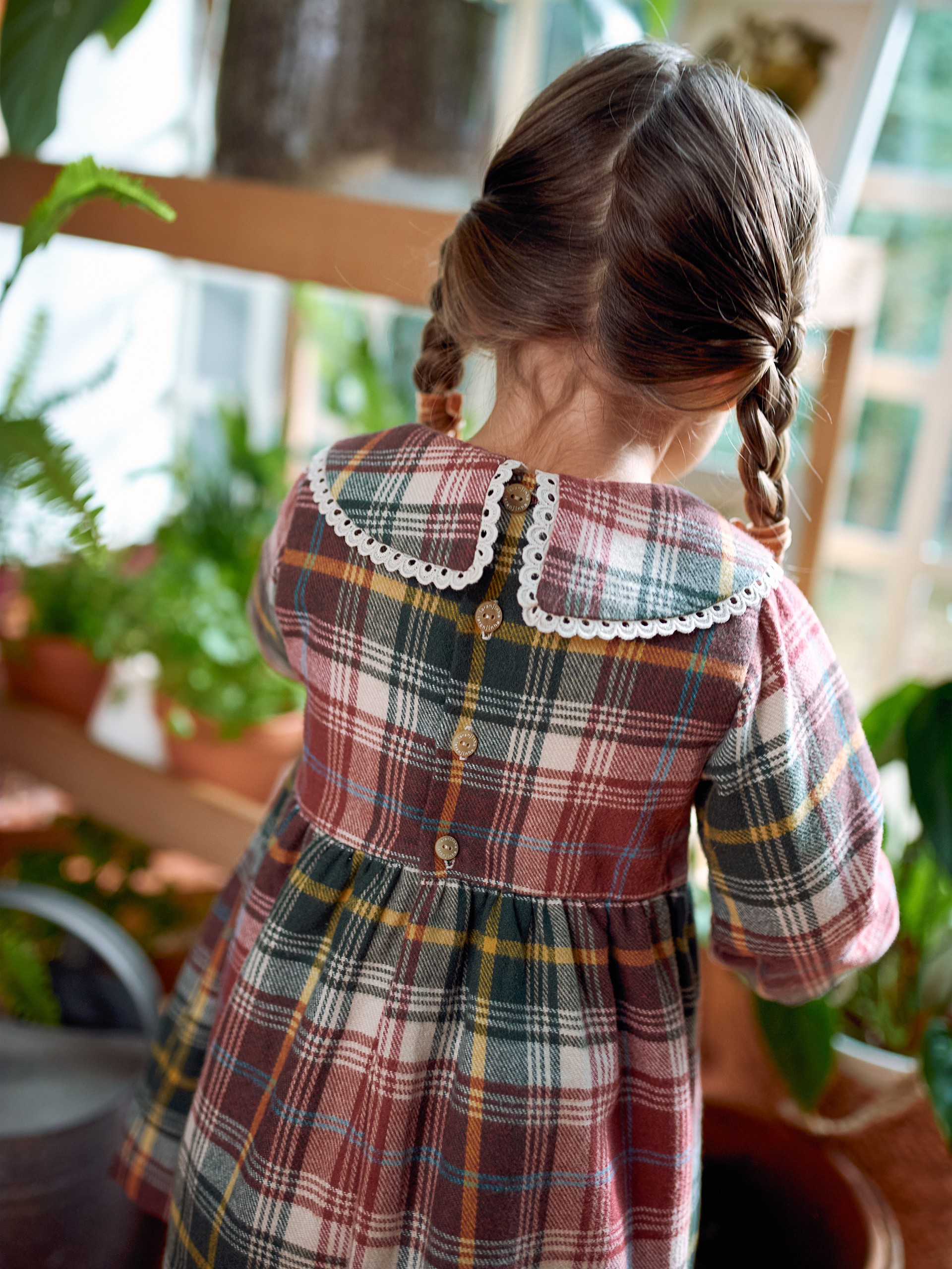 Check flannel dress with lace details