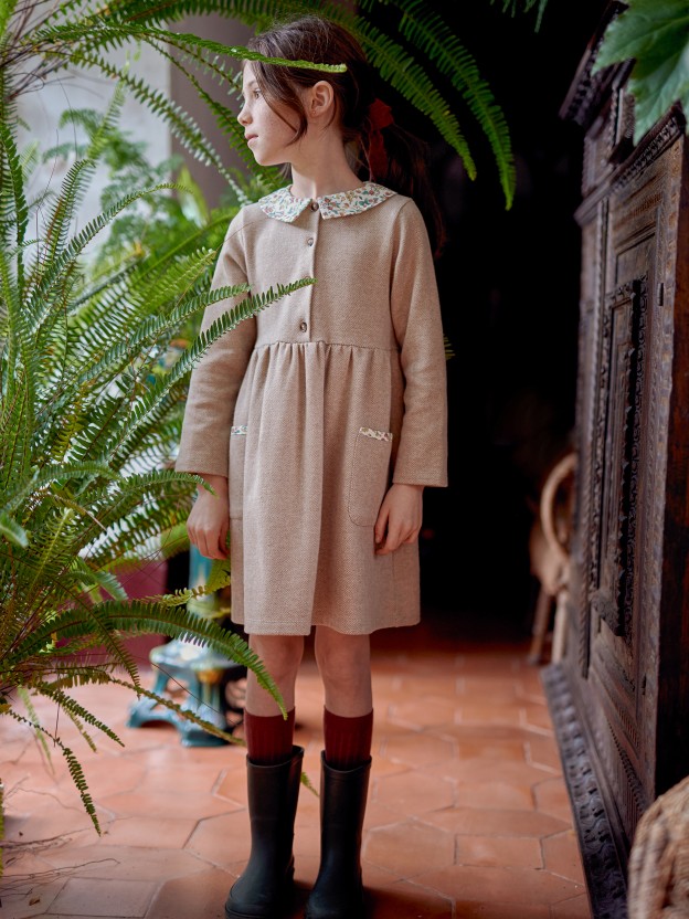 Herringbone knit dress with fabric details Herringbone knit dress with fabric details