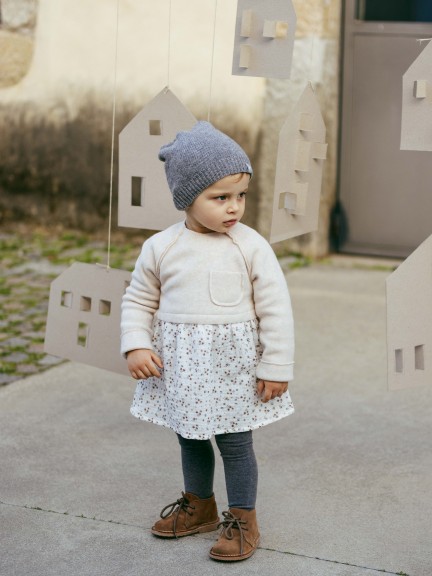 Floral muslin and organic cotton fleece dress Floral muslin and organic cotton fleece dress