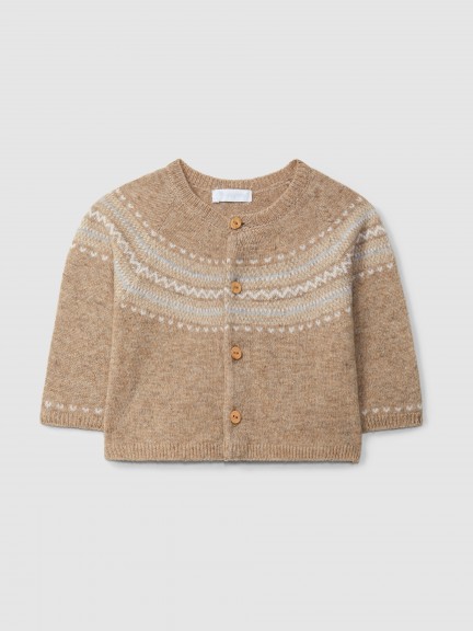 Abrigo tricotado escote redondo jacquard
