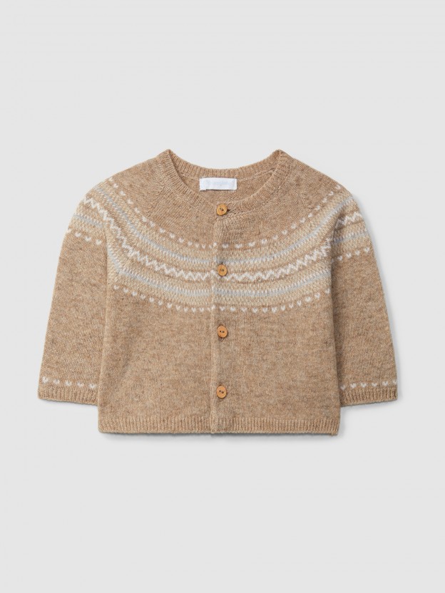 Abrigo tricotado escote redondo jacquard