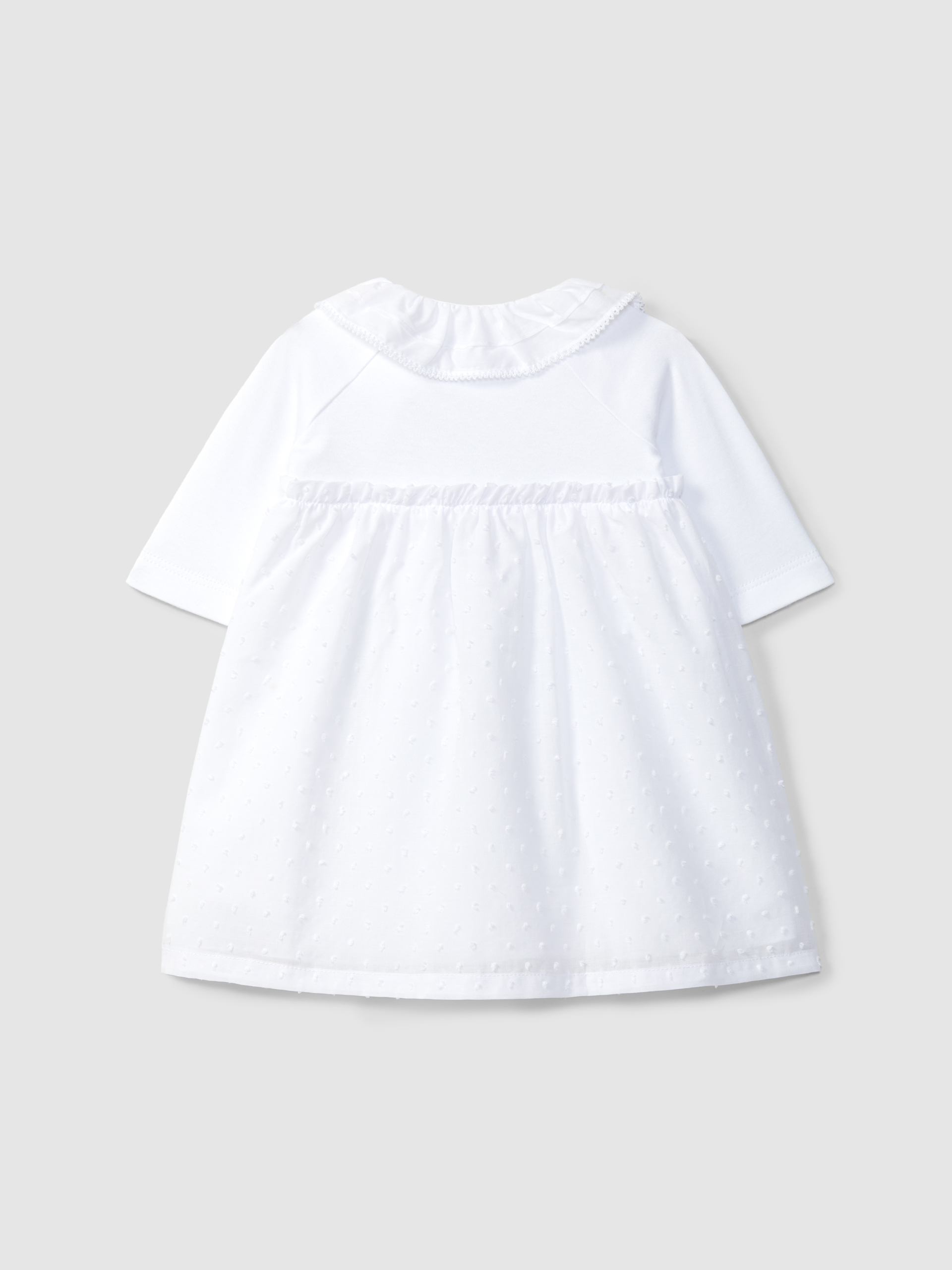 Embroidered fabric sleep sack and ruffled collar