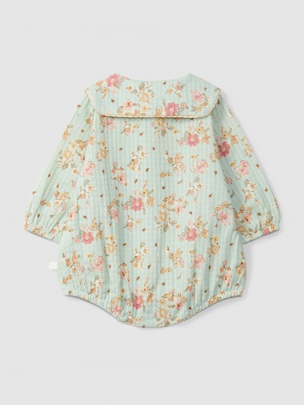 Floral shortie with lace detail on collar Floral shortie with lace detail on collar