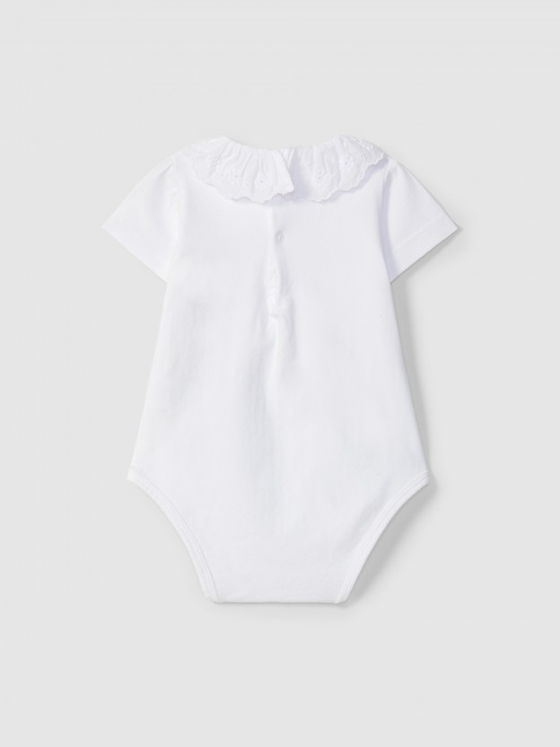 Bodysuit with ruffled collar with English embroidery Bodysuit with ruffled collar with English embroidery