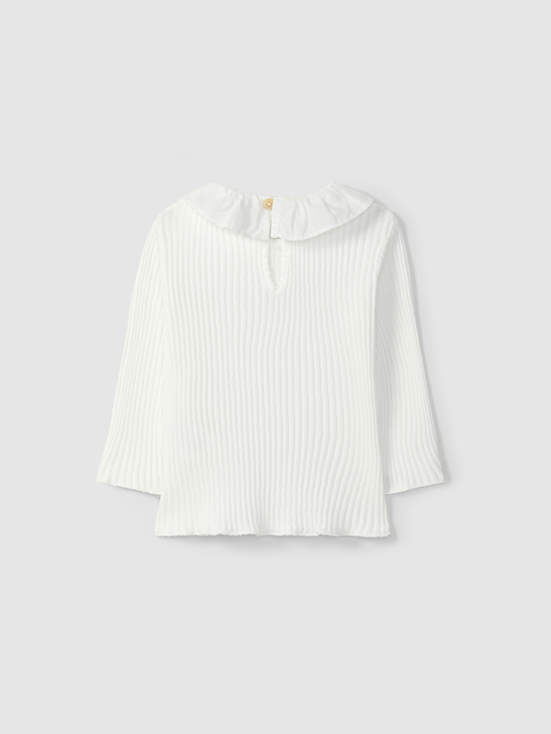 Longsleeve com gola de folho em malha ajour
