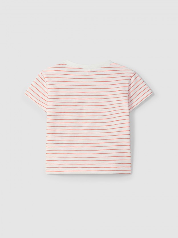 T-shirt de riscas com bordado T-shirt de riscas com bordado