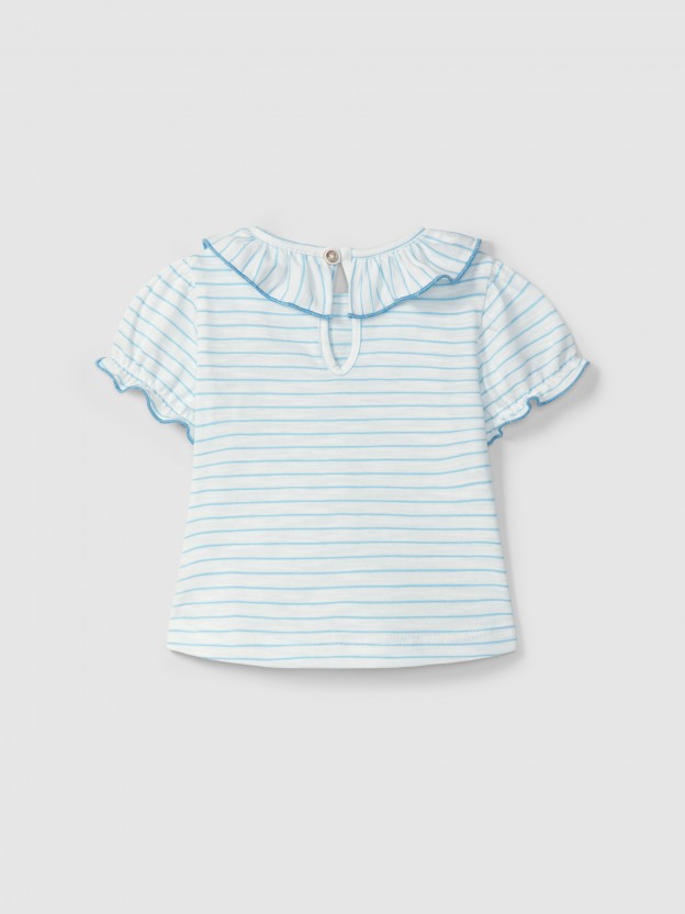 Striped T-shirt with ruffled collar Striped T-shirt with ruffled collar