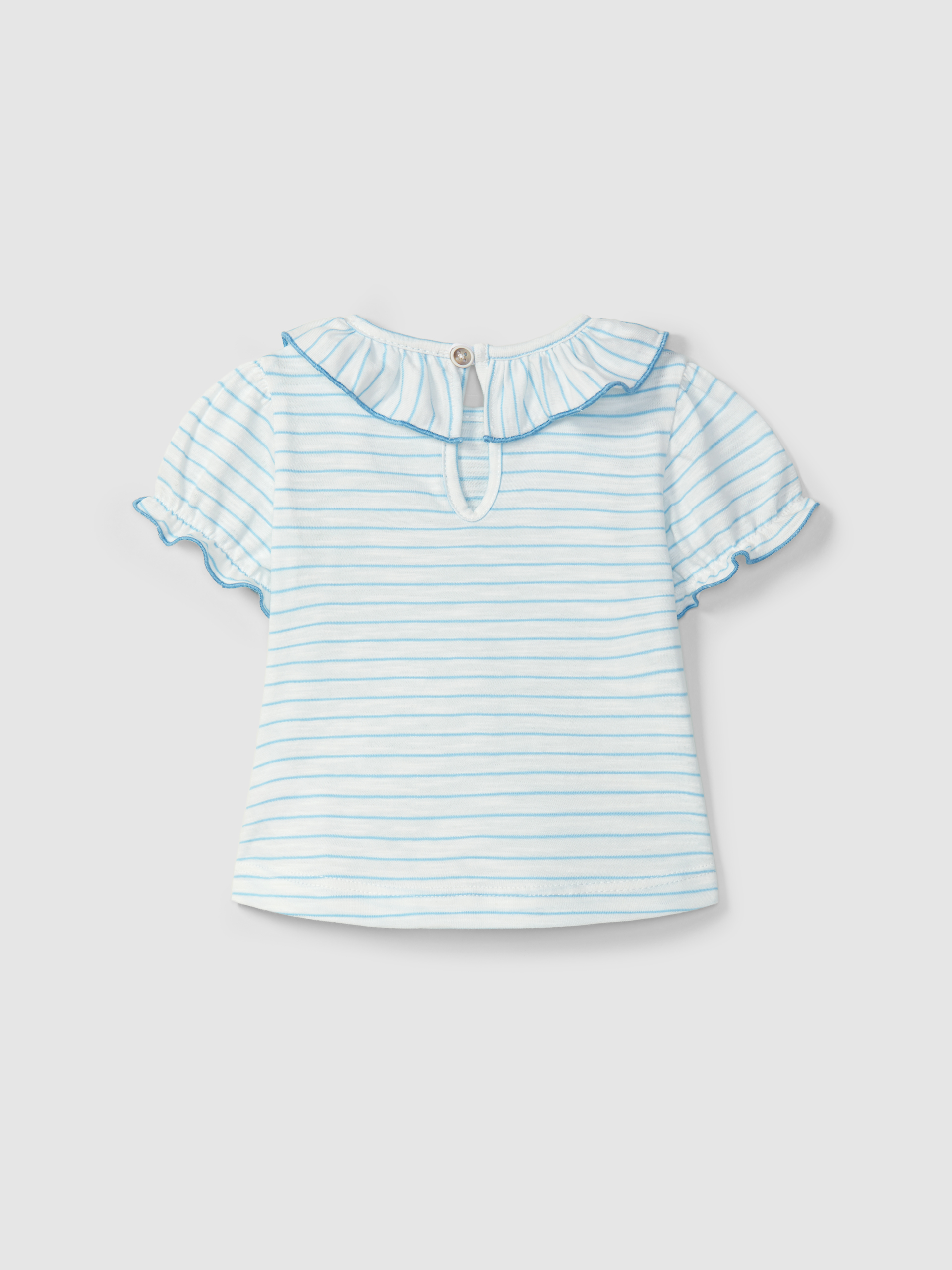 Striped T-shirt with ruffled collar
