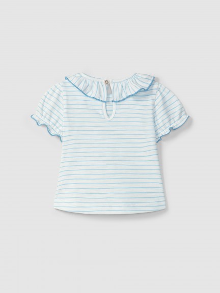 Camiseta a rayas con cuello de volante Camiseta a rayas con cuello de volante