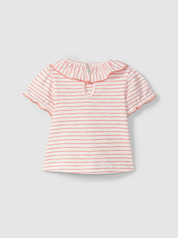 Striped T-shirt with ruffled collar Striped T-shirt with ruffled collar