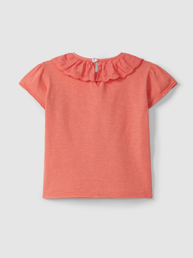 T-shirt with English embroidery collar