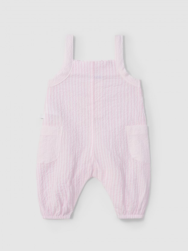 Striped seersucker dungarees