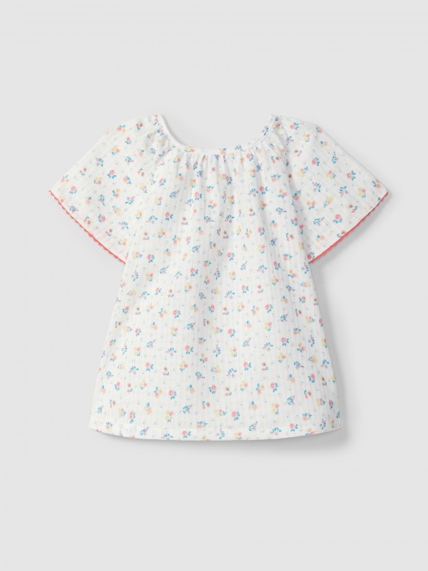 Blouse imprim� fleuri avec d�tails de couleur en contraste