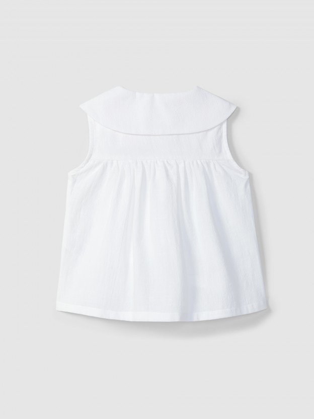 Blouse textured and embroidered cotton