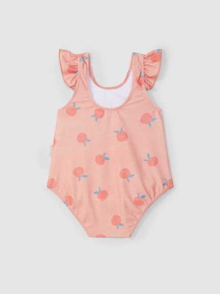 Maillot de bain avec imprimé de pommes et détail de volant Maillot de bain avec imprimé de pommes et détail de volant