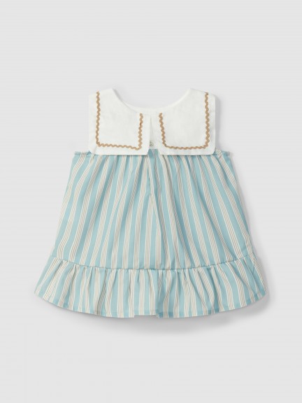 Vestido de riscas com detalhe de espiguilha Vestido de riscas com detalhe de espiguilha