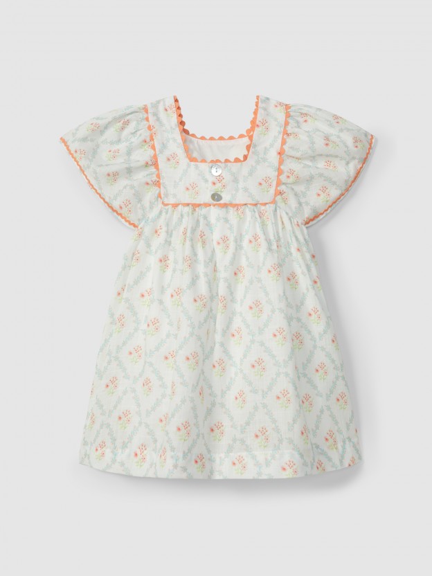 Vestido floral com detalhe de espiguilha Vestido floral com detalhe de espiguilha