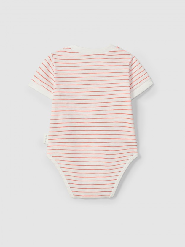 Striped bodysuit mandarin collar