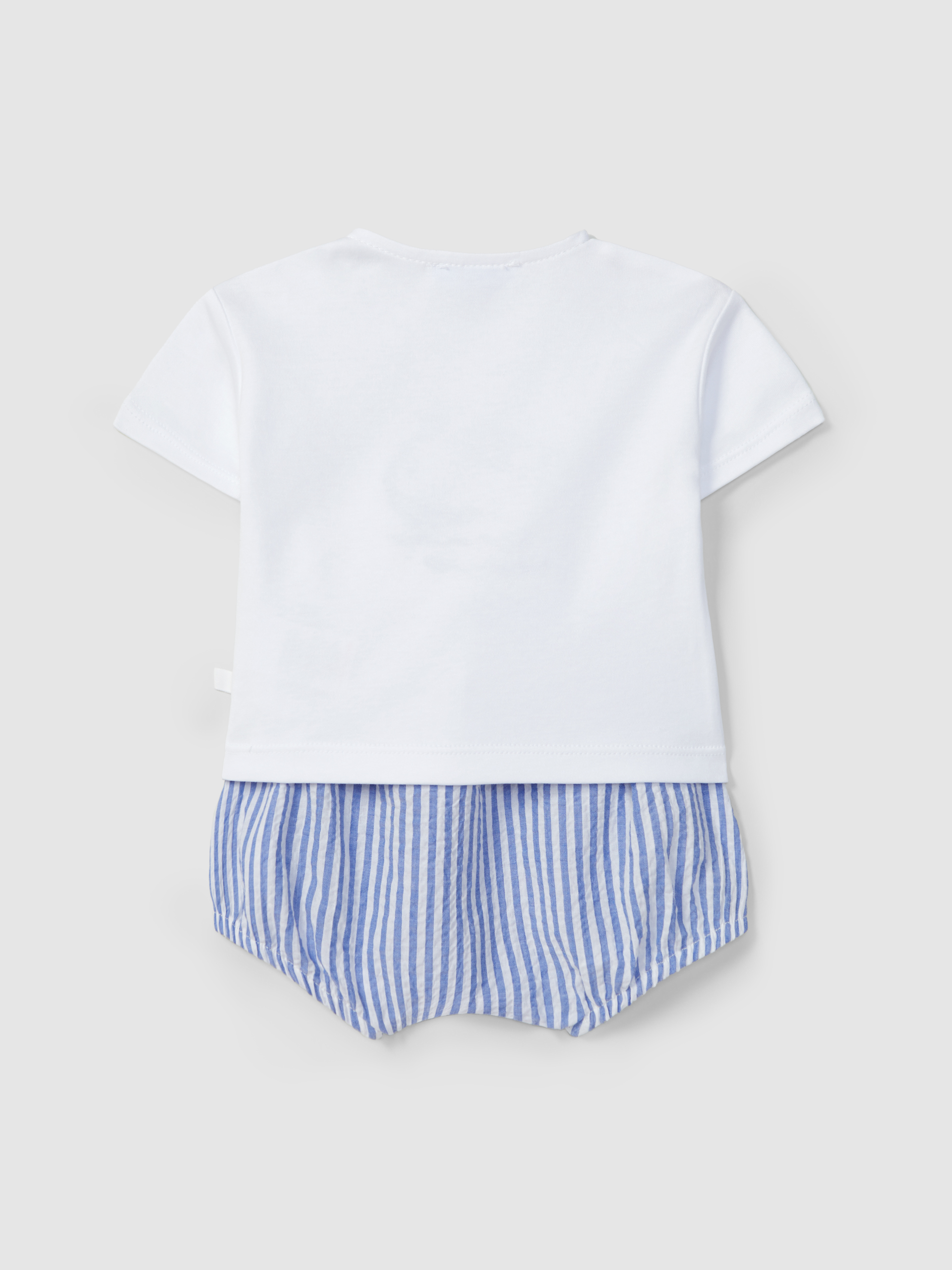 Two-piece set striped and embroidered seersucker