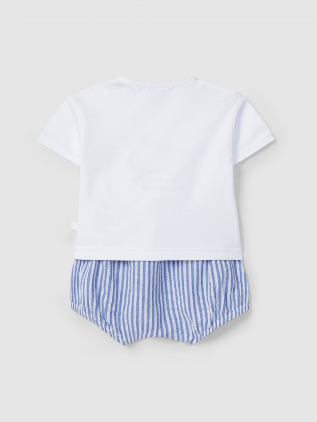 Two-piece set striped and embroidered seersucker Two-piece set striped and embroidered seersucker