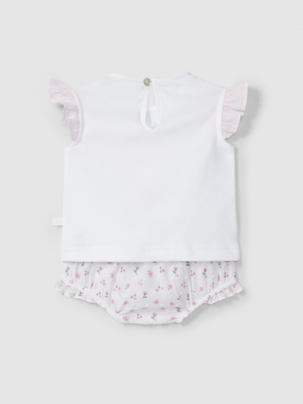 Conjunto de duas pe�as plumeti floral e bordado