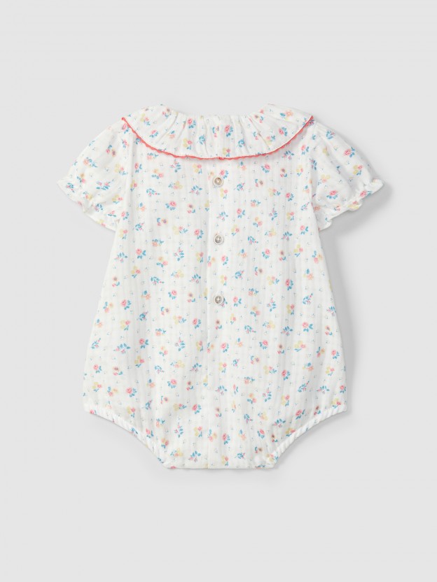 Floral print shortie with ruffled collar