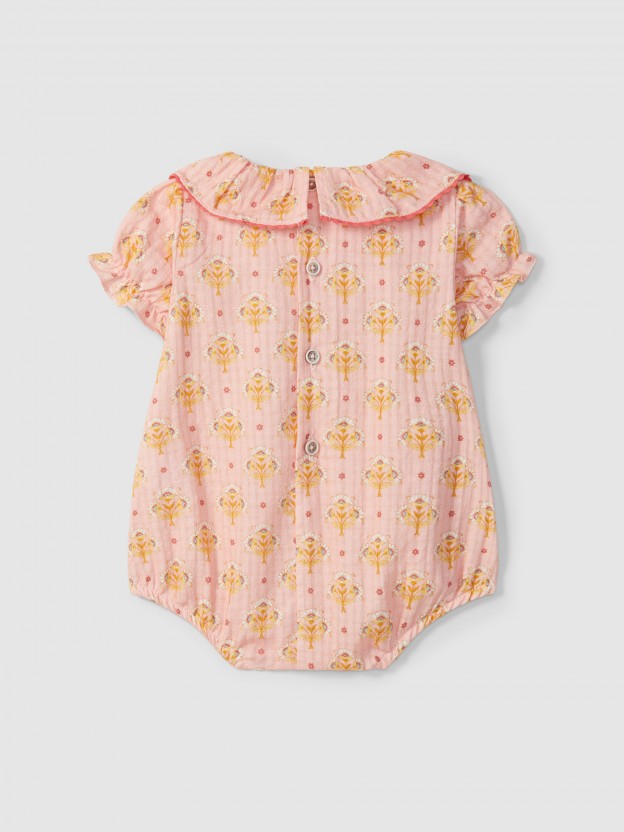 Floral print shortie with ruffled collar Floral print shortie with ruffled collar