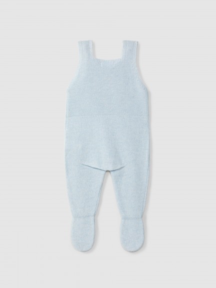 Knitted dungarees with feet and front pocket Knitted dungarees with feet and front pocket