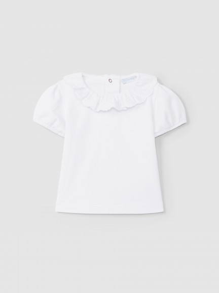 T-shirt ruffled collar English embroidery T-shirt ruffled collar English embroidery