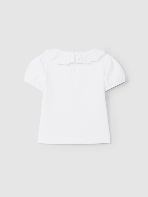 T-shirt ruffled collar English embroidery T-shirt ruffled collar English embroidery
