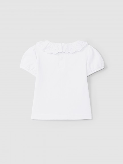 T-shirt ruffled collar English embroidery T-shirt ruffled collar English embroidery