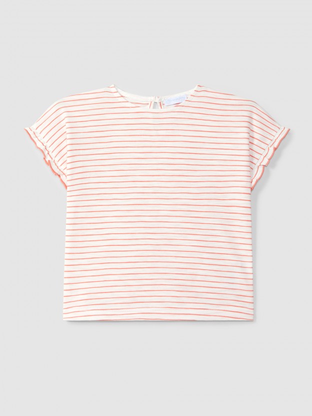 Striped T-shirt with ruffled sleeves