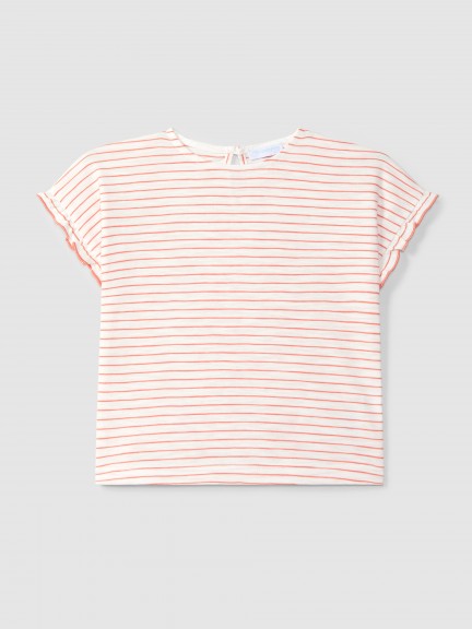 Striped T-shirt with ruffled sleeves