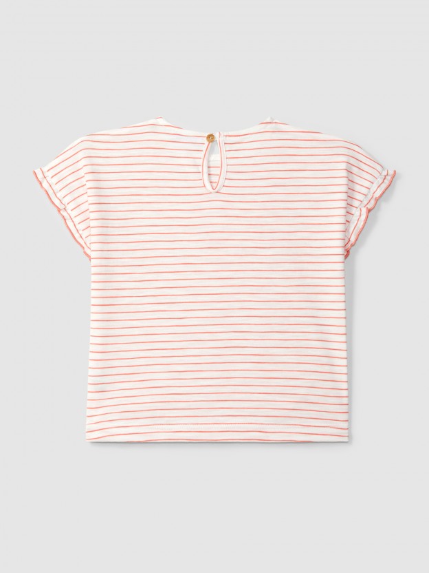 Striped T-shirt with ruffled sleeves