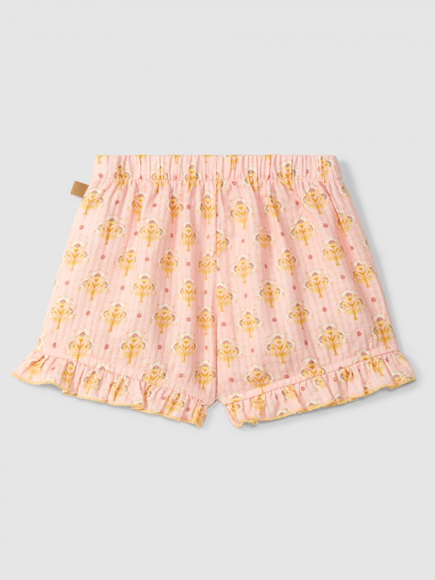 Floral print pull-up shorts with ruffled detail Floral print pull-up shorts with ruffled detail