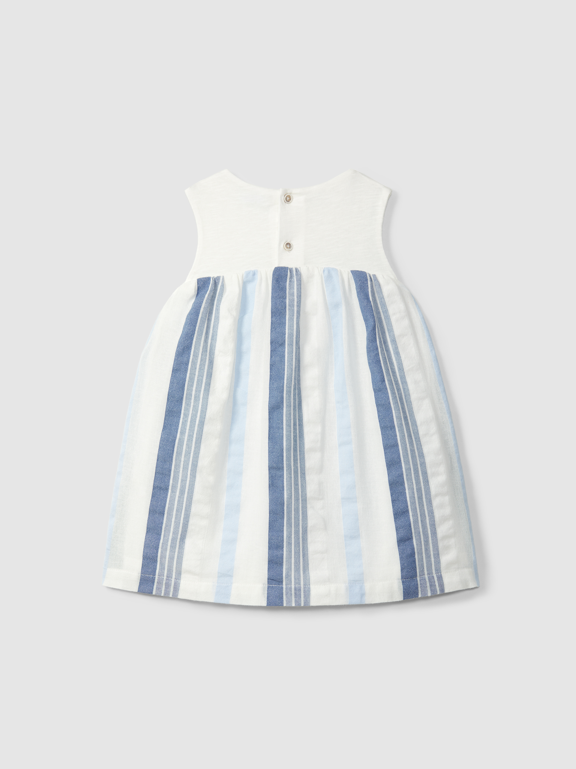 Vestido em tecido texturado de riscas