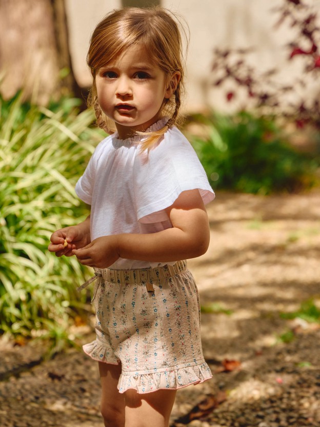 Cal��es pull-up estampado floral com detalhe de folho